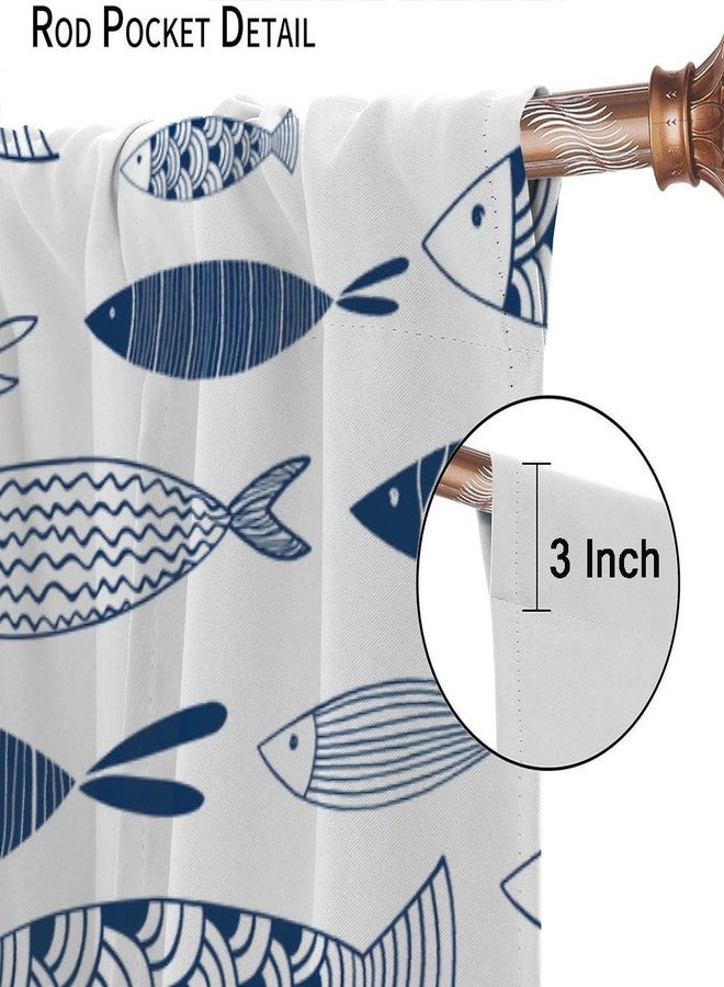 YCness Abstract Nautical Fish Curtains Rod Pocket Geometric Figure Window Treatments for Kitchen Living Room Vintage Watercolor Blue Cartoon Fish Window Drapes,2 Panels 42x45 Inch - Image 5